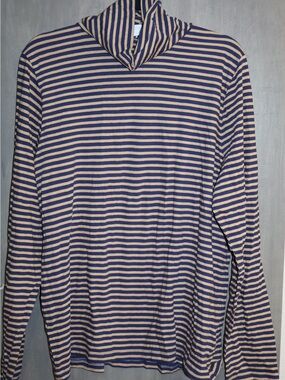 J. Crew Navy and Tan Striped Turtleneck